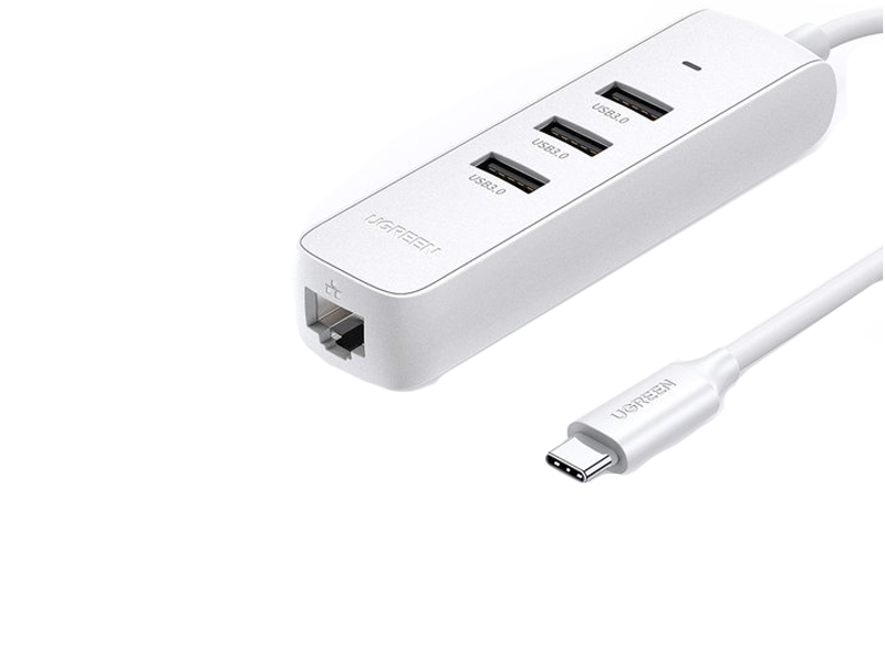

Хаб Ugreen CM416 USB-C to 3xUSB 3.0+RJ45 White 50620, CM416