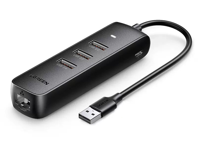 Хаб Ugreen CM416 USB 2.0 to 3xUSB 2.0+RJ45 Black 20984
