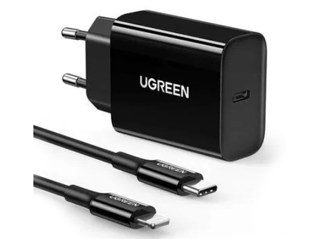 

Зарядное устройство Ugreen CD137 CD137 USB Type-C + кабель Lightning Black 50799, CD137