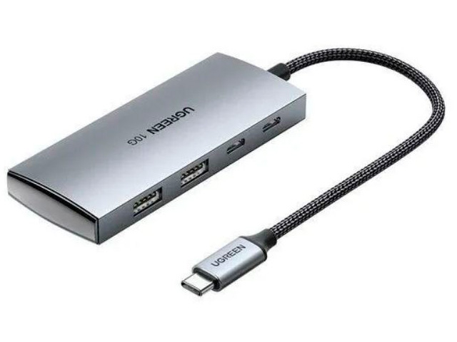 Хаб Ugreen CM480 USB-C to 2x USB 3.1+2xUSB-C Grey 30758 адаптер ugreen cm480 30758 usb c to 2 usb 3 1 2 usb c adapter 10g gray