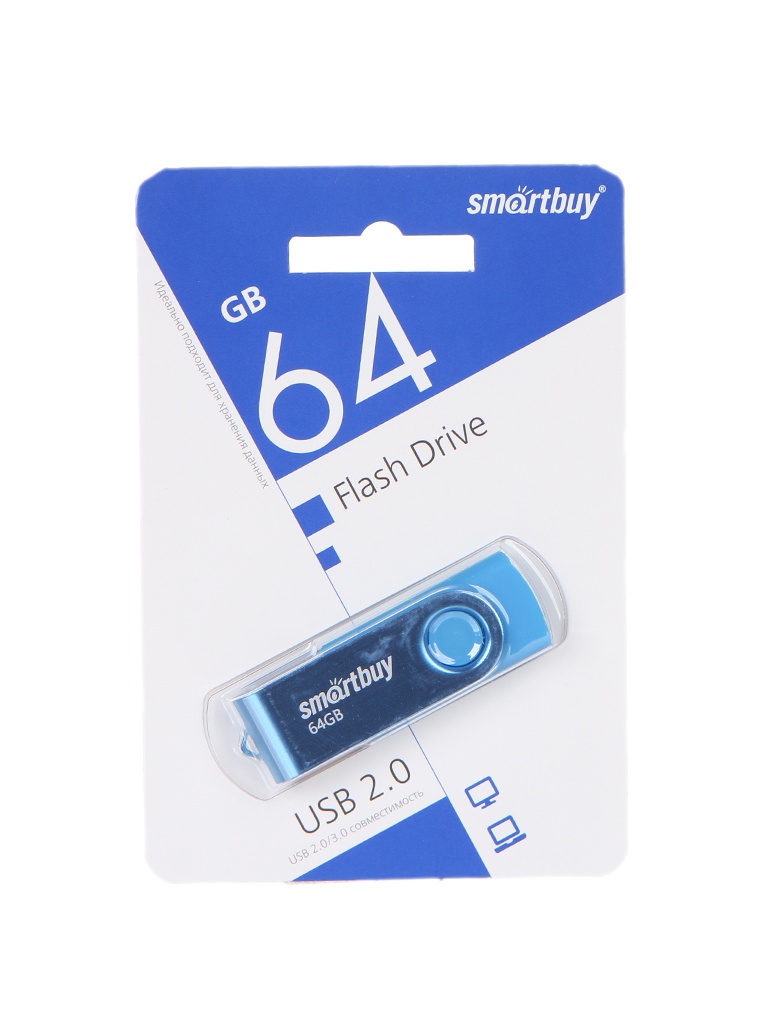 USB Flash Drive 64Gb - SmartBuy UFD 2.0 Twist Blue SB064GB2TWB usb flash drive 32gb smartbuy scout usb 3 1 white sb032gb3scw