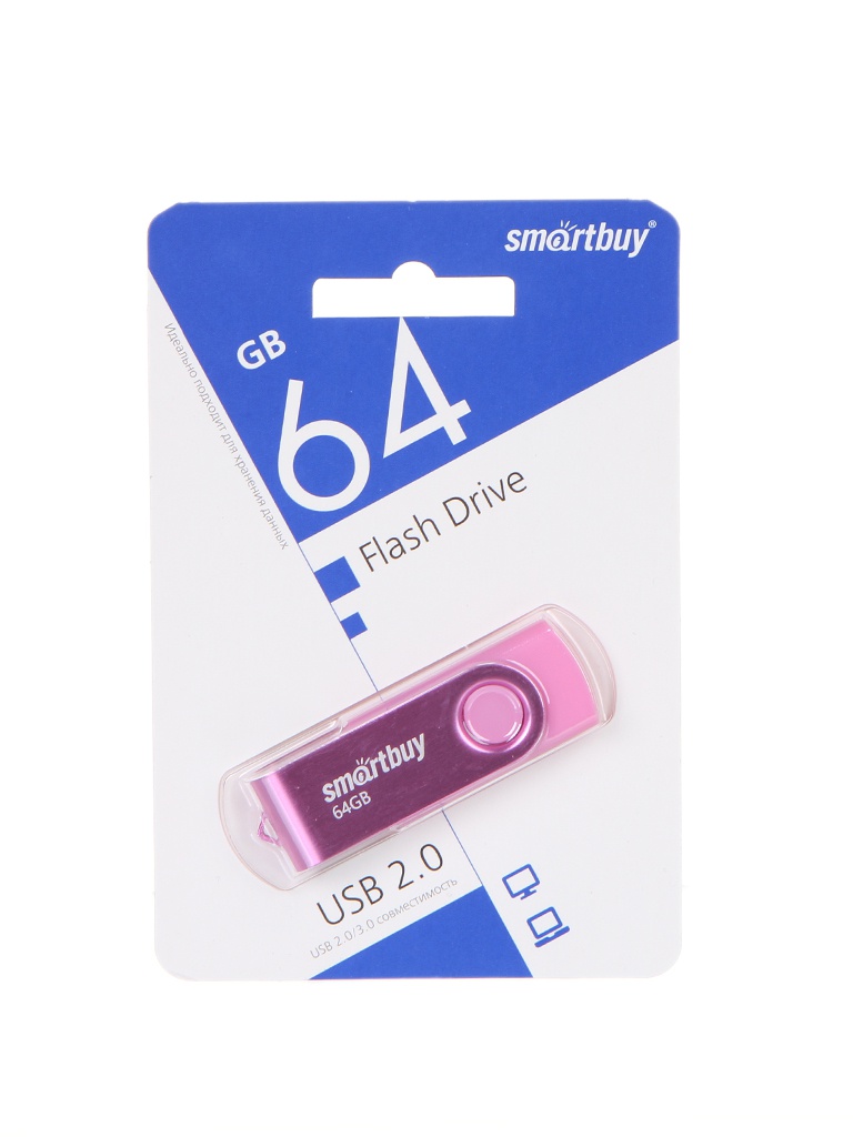 USB Flash Drive 64Gb - SmartBuy UFD 2.0 Twist Pink SB064GB2TWP usb flash drive 64gb smartbuy mc5 kitty usb pink sb064gbmc5