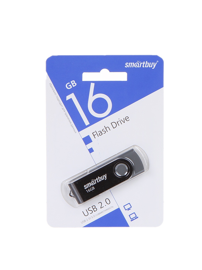 цена USB Flash Drive 16Gb - SmartBuy UFD 2.0 Twist Black SB016GB2TWK
