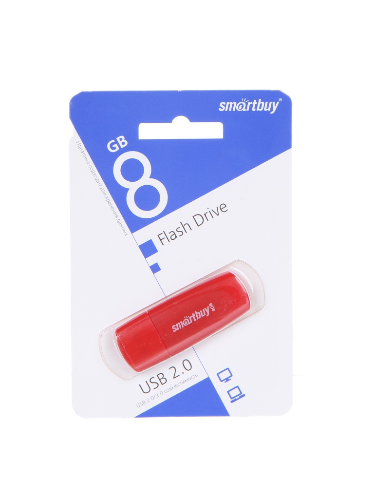 USB Flash Drive 8Gb - SmartBuy Scout Red SB008GB2SCR usb flash drive 32gb smartbuy scout usb 3 1 white sb032gb3scw
