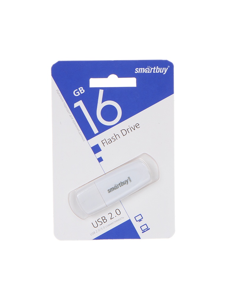 USB Flash Drive 16Gb - SmartBuy Scout White SB016GB2SCW usb flash drive 512gb smartbuy scout usb 3 1 white sb512gb3scw