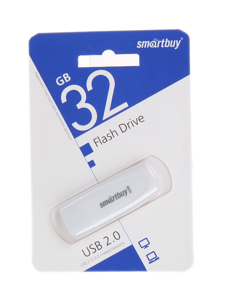 USB Flash Drive 32Gb - SmartBuy Scout White SB032GB2SCW usb flash drive smartbuy v cut usb 2 0 32gb silver sb32gbvc s