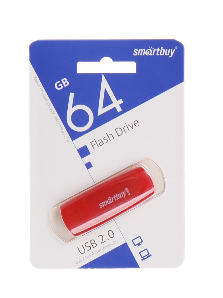 USB Flash Drive 64Gb - SmartBuy Scout Red SB064GB2SCR usb flash drive 8gb smartbuy ufd 2 0 twist pink sb008gb2twp