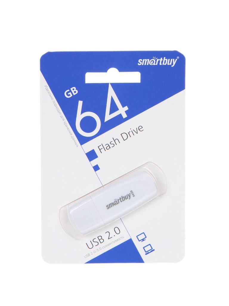 USB Flash Drive 64Gb - SmartBuy Scout White SB064GB2SCW usb flash drive 8gb smartbuy scout white sb008gb2scw