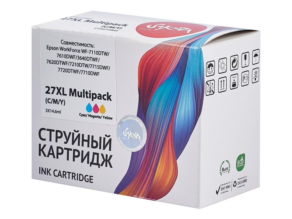 Картридж Sakura SIC13T27154022 (схожий с Epson C13T27154022) 27XL Multipack для Epson WorkForce WF-7110DTW/7610DWF/3640DTWF/7620DTWF/7210DTW/7715DWF/7720DTWF/7710DWF