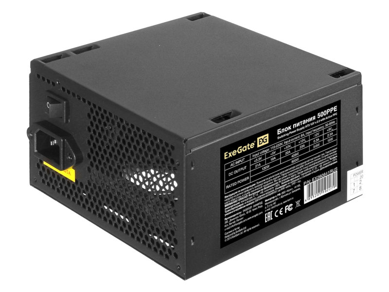 

Блок питания ExeGate 500PPE 500W Black EX260641RUS-S, EX260641RUS-S