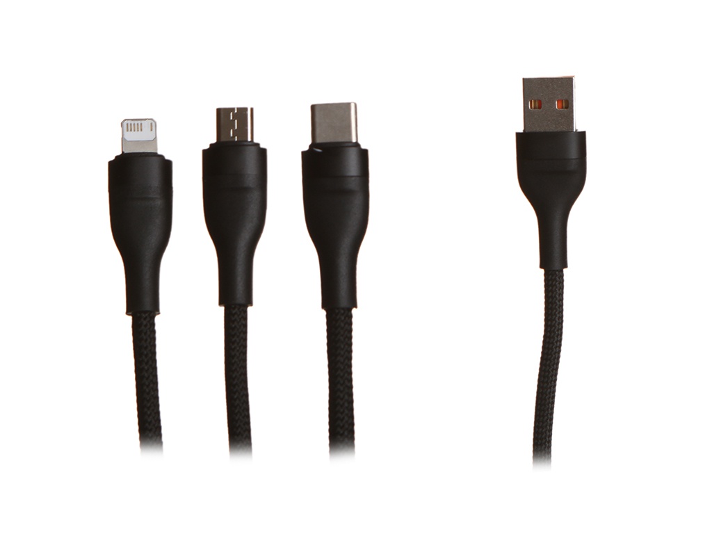 

Аксессуар Baseus Flash Series II One-for-three Fast Charging Data Cable USB to M+L+C 100W 1.2m Black CASS030001, CASS030001