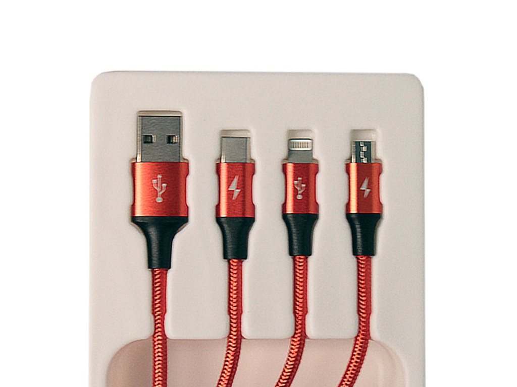 

Аксессуар Baseus Rapid Series 3-in-1 USB - Lightning+MicroUSB+Type-C 1.2m Red CAJS000009, CAJS000009