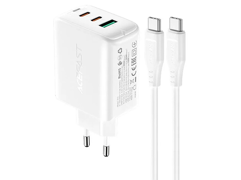 Зарядное устройство Acefast A13 PD65W USB-C+USB-C+USB-A White AF-A13-WH
