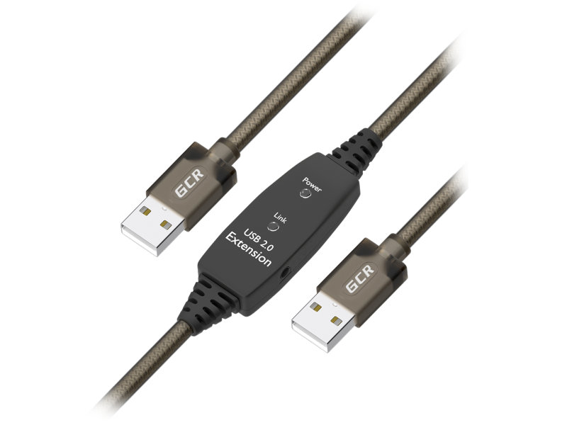 

Аксессуар GCR USB 2.0 AM/AM 15m Black-Transparent GCR-53789, GCR-53789