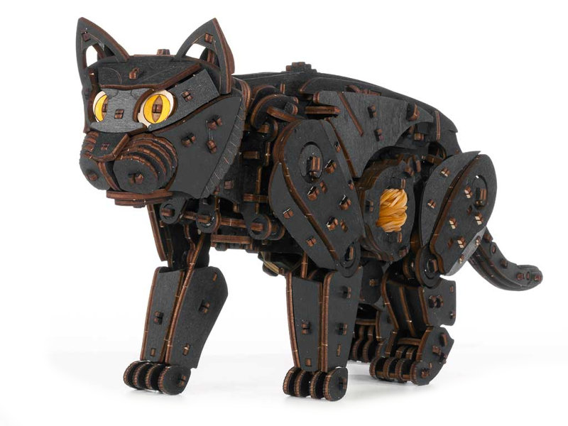 фото Сборная модель eco wood art механический черный кот ecat-black ewa (eco wood art)