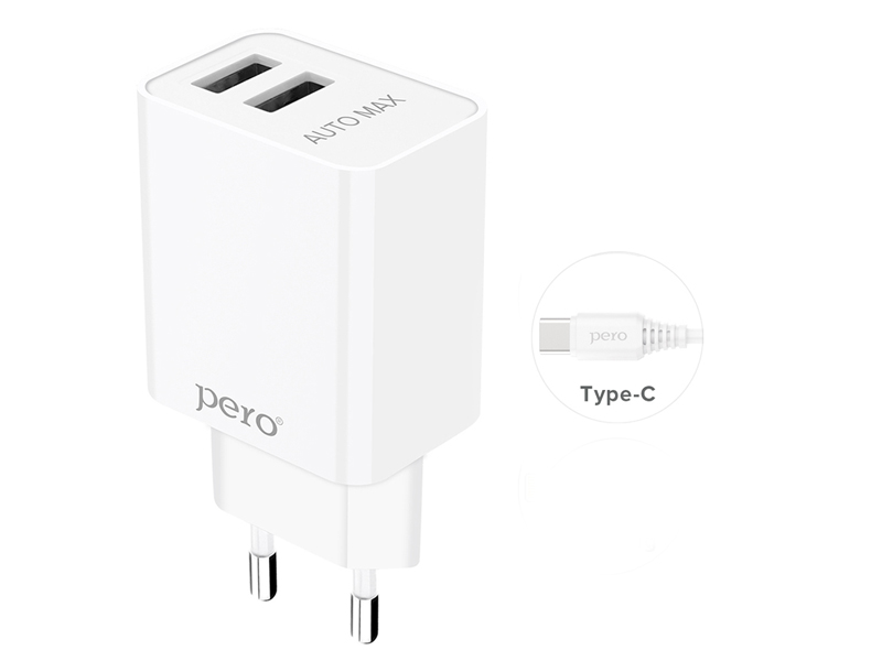 

Зарядное устройство Pero TC02 2xUSB 2.1A + кабель USB Type-C White TC02W2AT, TC02