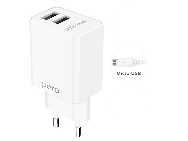

Зарядное устройство Pero TC02 2xUSB 2.1A + кабель MicroUSB White TC02W2AM, TC02