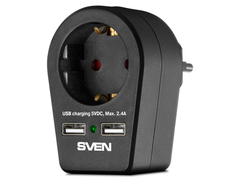 фото Сетевой фильтр sven sf-s1u 2xusb 1 socket black sv-019020