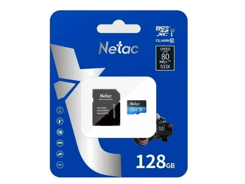Карта памяти 128Gb - Netac microSDHC P500 NT02P500STN-128G-R с переходником под SD netac p500 standard 128gb nt02p500stn 128g r