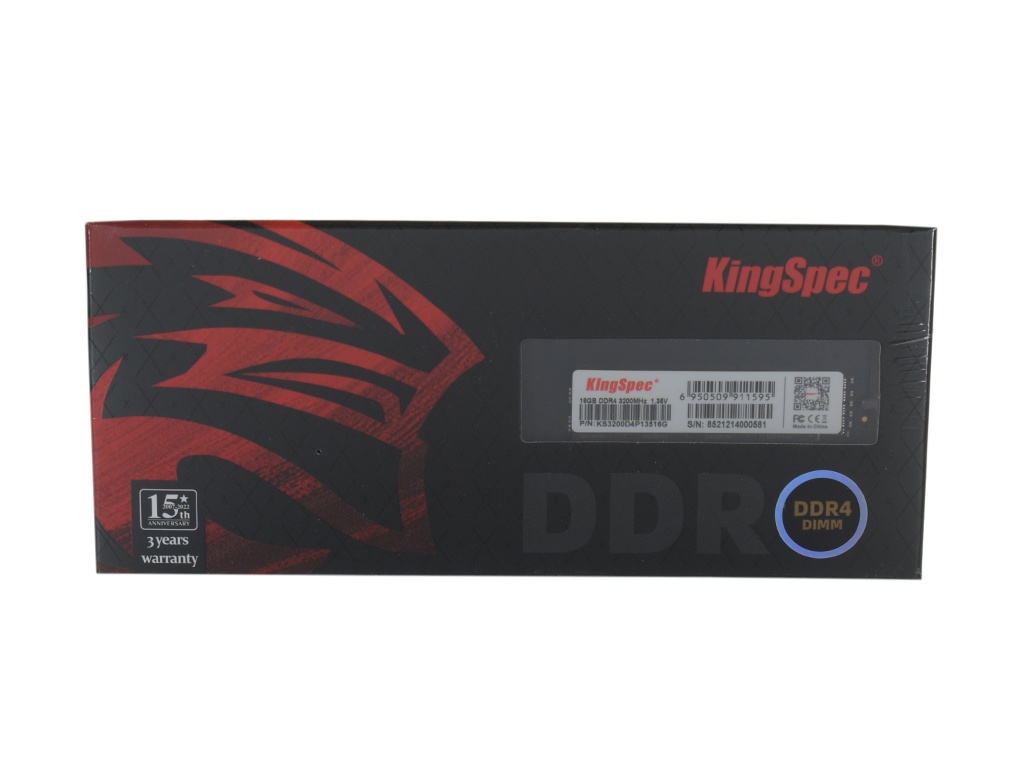 Модуль памяти KingSpec DDR4 DIMM 3200Mhz PC25600 CL17 - 16Gb KS3200D4P13516G модуль памяти dimm 16gb ddr4 pc25600 3200mhz viper elite ii pve2416g320c8