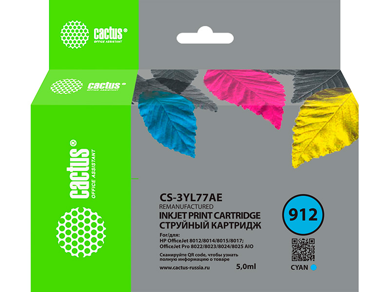

Картридж Cactus CS-3YL77AE 912 Light Blue 5ml для HP OfficeJet 8010 / 8012 / 8013 / 8014, CS-3YL77AE