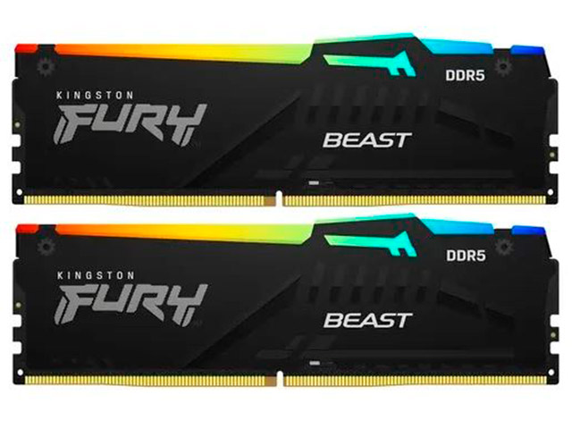 Модуль памяти Kingston Fury Beast Black RGB DDR5 DIMM 5600MHz PC-44800 CL40 - 64Gb (2x32Gb) KF556C40BBAK2-64 модуль памяти kingston fury beast ddr5 dimm 5600mhz pc5 44800 cl40 32gb kf556c40bb 32