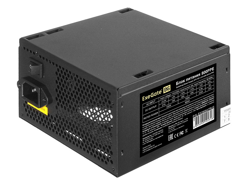 

Блок питания ExeGate 800PPE 800W 80 Plus Black EX260647RUS-PC, 800PPE