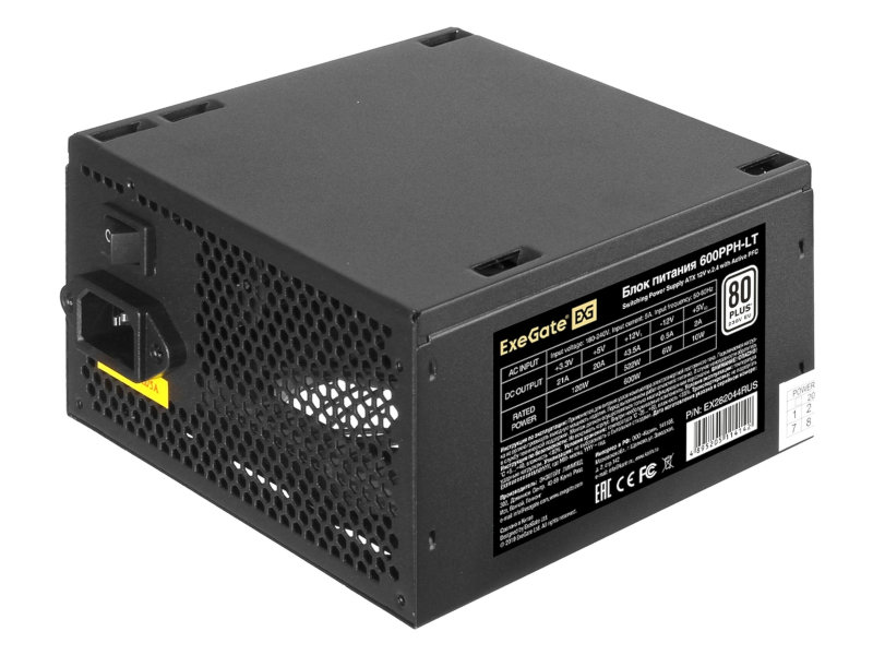 

Блок питания ExeGate 600PPH-LT-OEM 600W 80 Plus Black EX282044RUS-OEM, 600PPH-LT-OEM