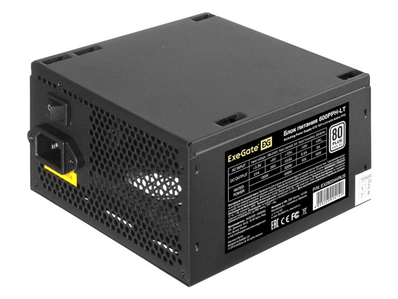 

Блок питания ExeGate 600PPH-LT 600W 80 Plus Black EX282044RUS, 600PPH-LT