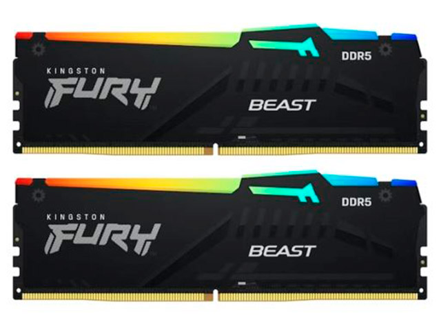 Модуль памяти Kingston Fury Beast Black RGB DDR5 DIMM 6000MHz PC48000 CL36 - 32Gb KIT (2x16Gb) KF560C36BBEAK2-32 модуль памяти ddr 5 dimm 32gb pc48000 6000mhz kingston fury renegade silver xmp cl32 kf560c32rs 32 retail