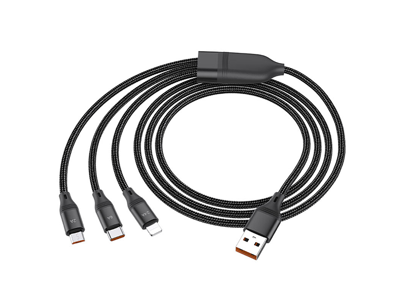 

Аксессуар Hoco U104 USB - Lightning/MicroUSB/Type-C 1m Black 6931474755933, U104