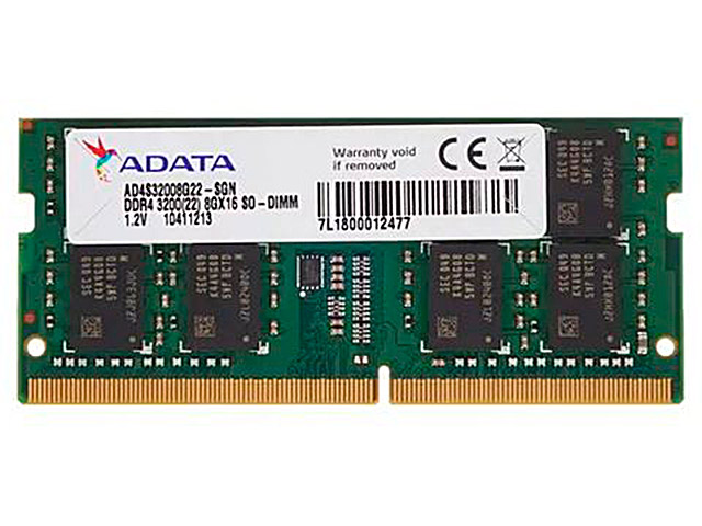 Модуль памяти A-Data DDR4 SO-DIMM 3200MHz PC4-25600 CL22 - 8Gb AD4S32008G22-SGN оперативная память для ноутбука 8gb 1x8gb pc4 25600 3200mhz ddr4 so dimm cl22 crucial ct8g4sfs832a