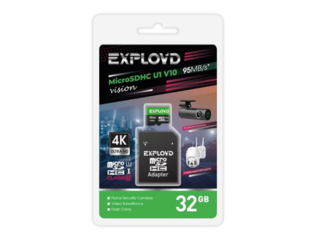 

Карта памяти 32Gb - Exployd MicroSDHC Class 10 U1 V10 Vision EX32GCSDHC10-U1-V10 с переходником под SD, EX32GCSDHC10-U1-V10