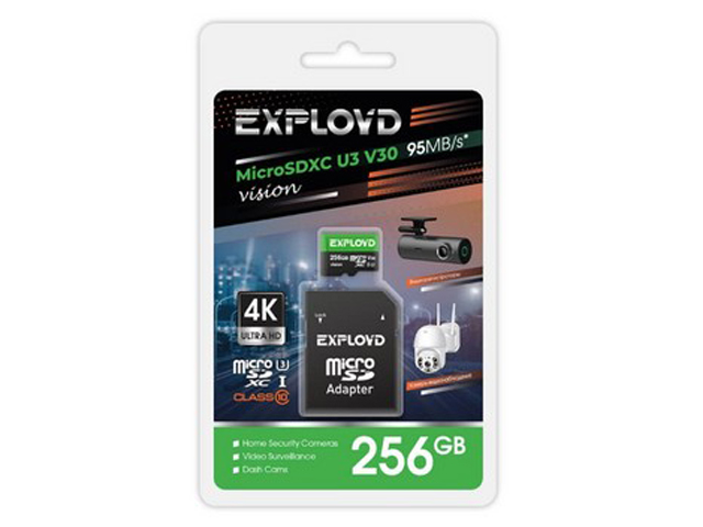 

Карта памяти 256Gb - Exployd MicroSDXC Class 10 U3 V30 Vision EX256GCSDXC10-U3-V30 с переходником под SD, EX256GCSDXC10-U3-V30