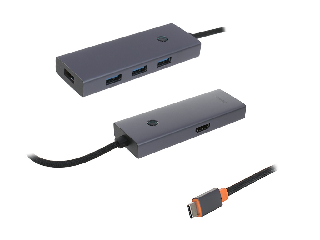 Хаб USB Baseus OS Flite Series 5-Port Type-C - HDMI + 4xUSB 3.0 Space Grey B00052809813-00 хаб baseus metal gleam series 5 in 1 cahub cx0g space grey