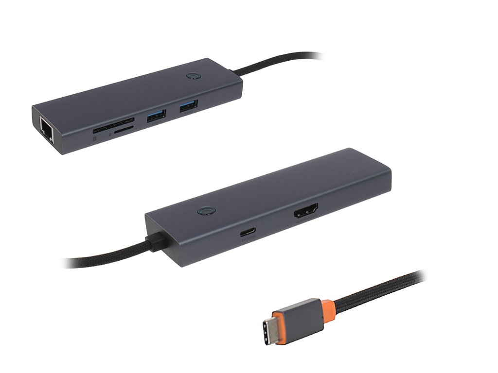 Хаб USB Baseus OS Flite Series 7-Port Type-C - HDMI + 2xUSB 3.0 + PD + RJ45 + SD/TF 3.0 Space Grey B00052805813-00 хаб usb baseus os flite series 4 port type c 3xusb 3 0 rj45 space grey b0005280a813 00
