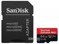 Фото 64Gb - SanDisk Extreme Pro Micro Secure Digital XC Class 10 UHS-I A2 C10 V30 U3 SDSQXCU-064G-GN6MA с переходником под SD (Оригинальная!)