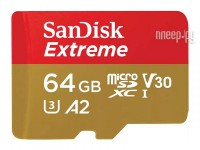 Фото 64Gb - SanDisk Extreme Micro Secure Digital XC Class 10 UHS-I A2 C10 V30 U3 SDSQXAH-064G-GN6GN