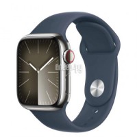 Фото APPLE Watch Series 9 GPS + Cellular 41mm Silver Stainless Steel Case with Storm Blue Sport Band - M/L MRJ33
