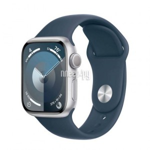 Фото APPLE Watch Series 9 GPS 45mm Silver Aluminium Case with Storm Blue Sport Band - M/L MR9E3