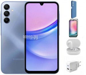 Фото Samsung SM-A155 Galaxy A15 4/128Gb Blue & Wireless Headphones Выгодный набор + подарок серт. 200Р!!!