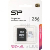 Фото 256Gb - Silicon Power Superior MicroSDXC Class 10 UHS-I U3 SP256GBSTXDA2V20SP с адаптером SD