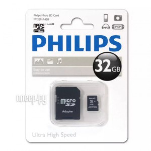 Фото 32Gb - Philips Micro Secure Digital HC Class 10 FM32MA45B/97 с переходником под SD