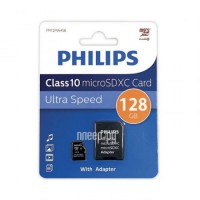 Фото 128Gb - Philips Micro Secure Digital XC Class 10 FM12MA45B/97 с переходником под SD