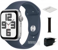 Фото APPLE Watch SE GPS 44mm Silver Aluminium Case with Storm Blue Sport Band - M/L MREE3 Выгодный набор + подарок серт. 200Р!!!