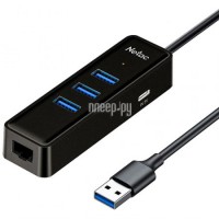 Фото Хаб USB Netac WF12 USB-A to USB3.0x3 + RJ45 + Type-C Black NT08WF12-30BK