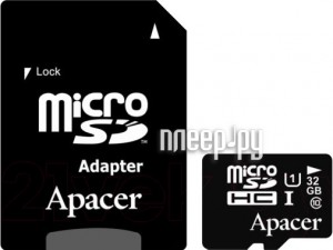 Карта памяти 32Gb - Apacer - Micro Secure Digital HC Class 10 UHS-I U1 AP32GMCSH10U1-R с переходником под SD (Оригинальная!)