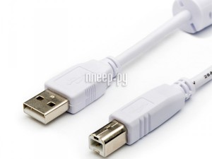 Фото ATcom USB 2.0 AM/BM 2 Ferrite 5m White AT10109