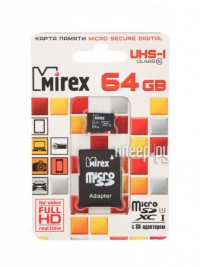Фото 64Gb - Mirex - Micro Secure Digital HC Class 10 UHS-I 13613-AD10SD64 с переходником под SD (Оригинальная!)