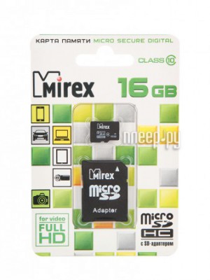 Фото 16Gb - Mirex - Micro Secure Digital HC Class 10 13613-AD10SD16 с переходником под SD (Оригинальная!)